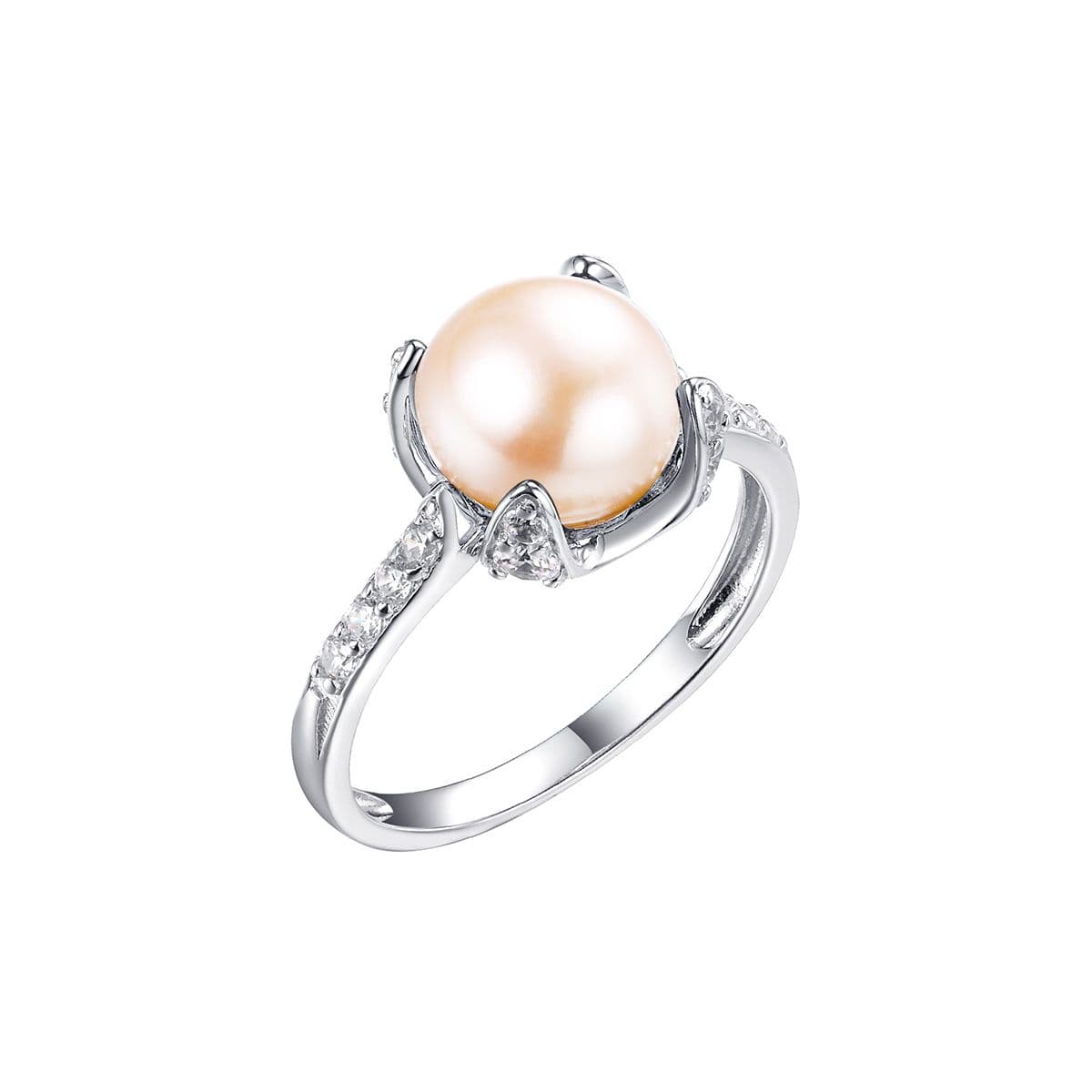 Серебряное кольцо Antonia с жемчугом цвета оранж и циркониями от Nasonpearl