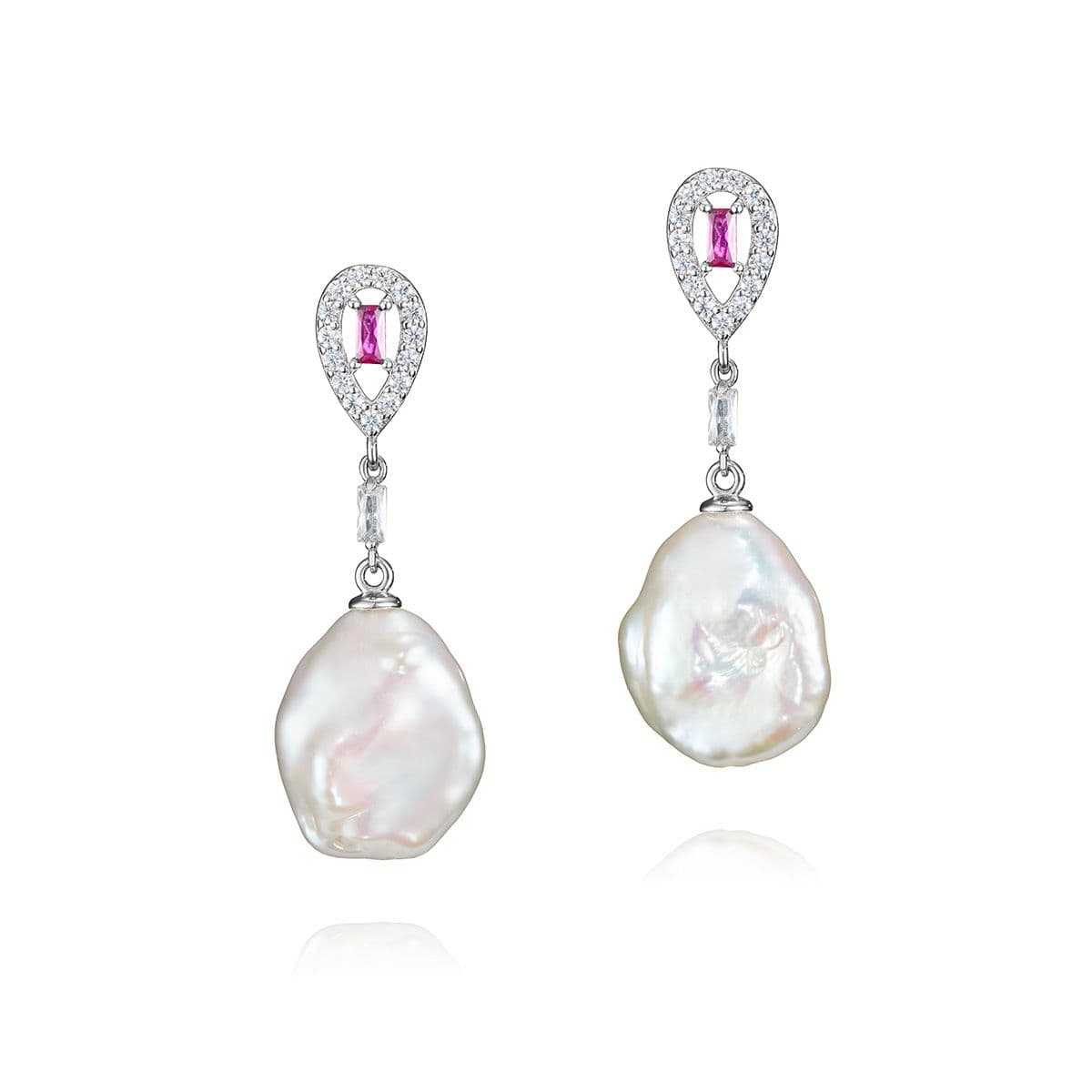 Серебряные серьги Rosa с жемчугом Кеши и циркониями