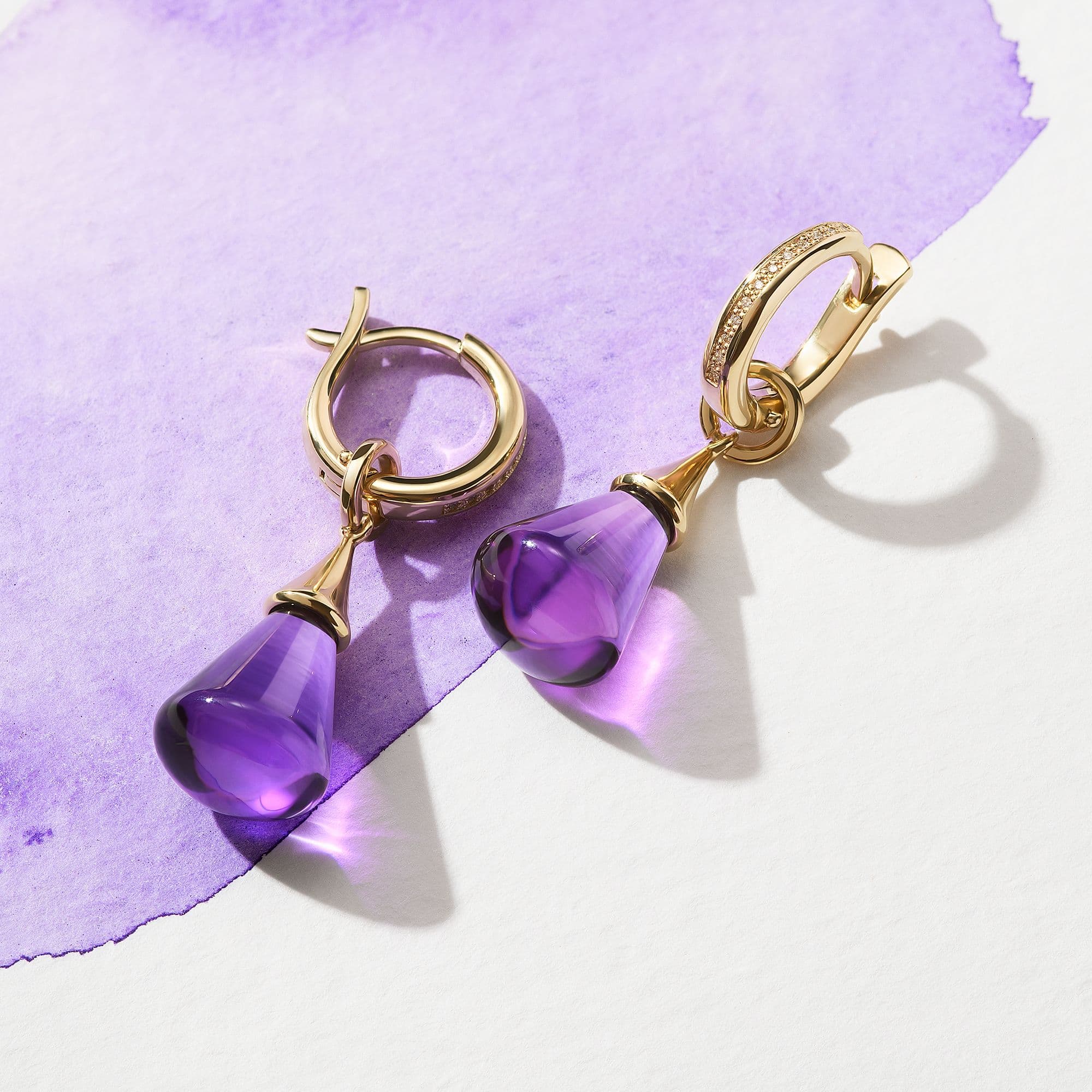 Золотые серьги-трансформеры Алхимия с аметистами и бриллиантами от Daiko Jewellery