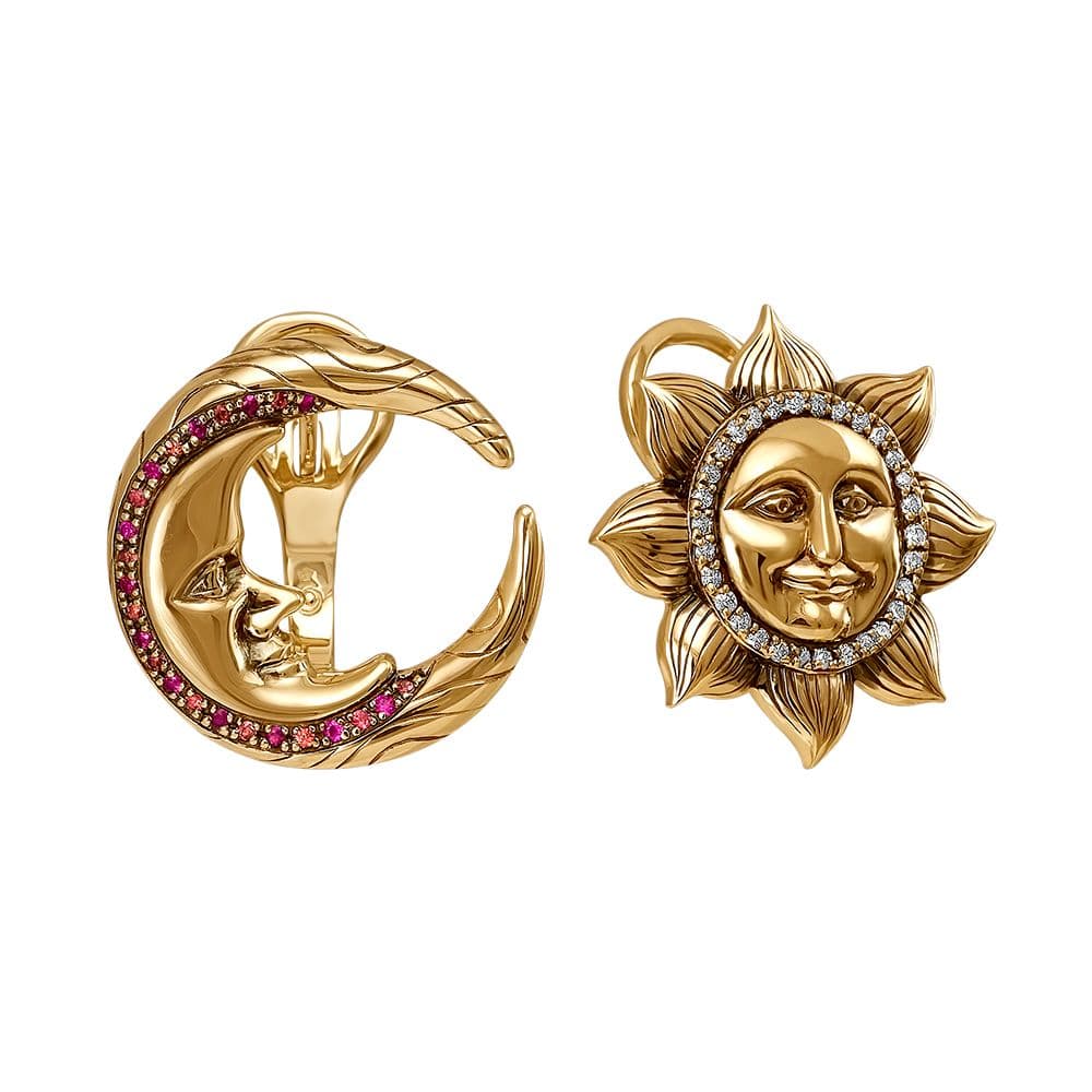  Золотые серьги Солнце и Луна с бриллиантами и сапфирами от Daiko Jewellery