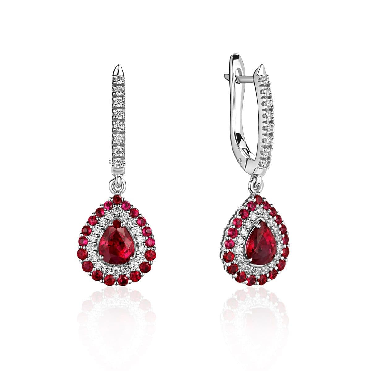 Серьги Rosso Red от GEMGALLERY из белого золота с рубинами и бриллиантами