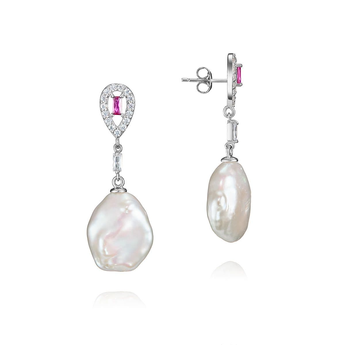 Серебряные серьги Rosa с жемчугом Кеши и циркониями