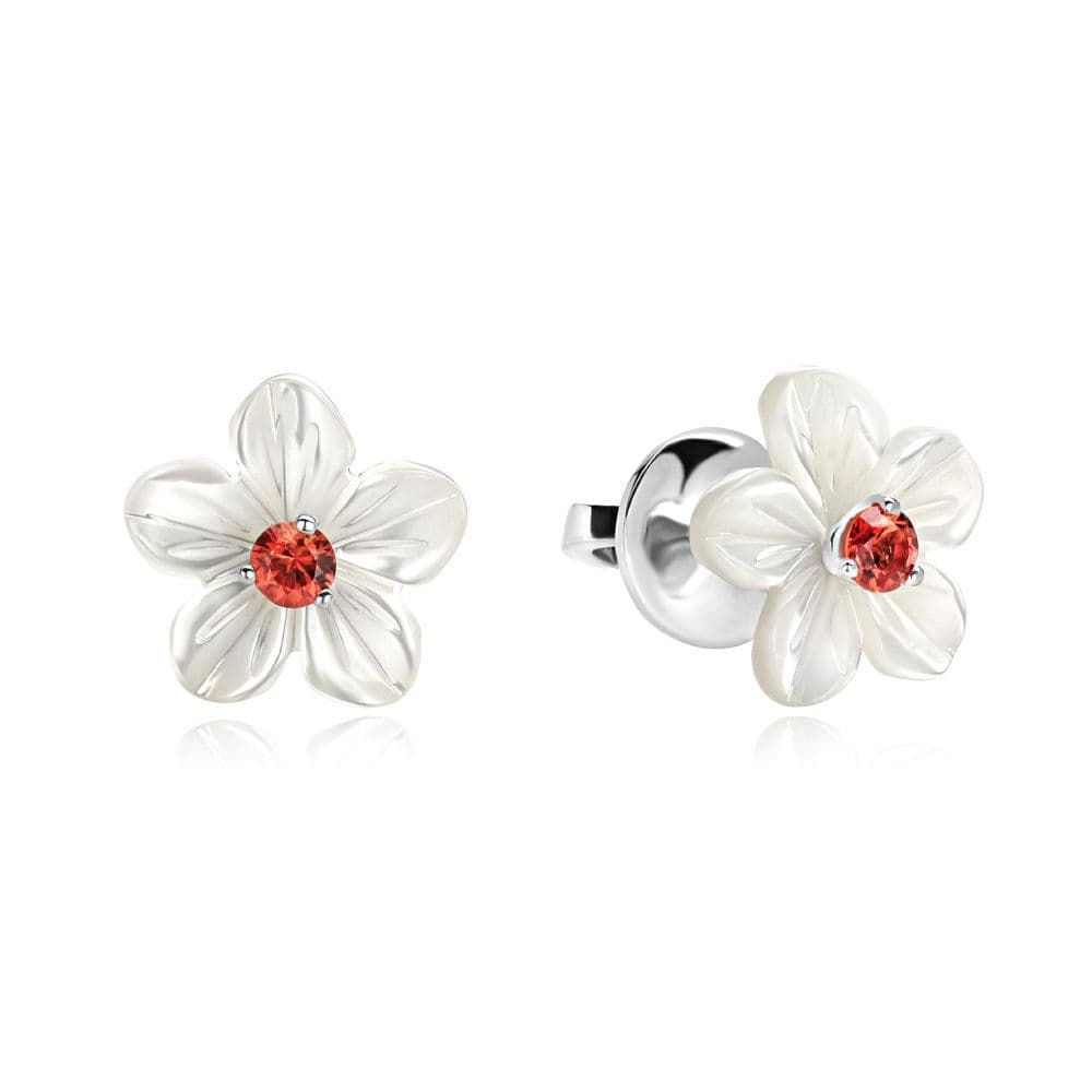 Серьги Fleur от GEMGALLERY из белого золота с сапфирами и перламутром 