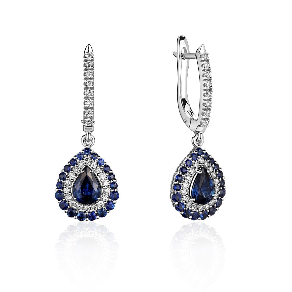 Серьги Rosso Blue от GEMGALLERY из белого золота с сапфирами и бриллиантами