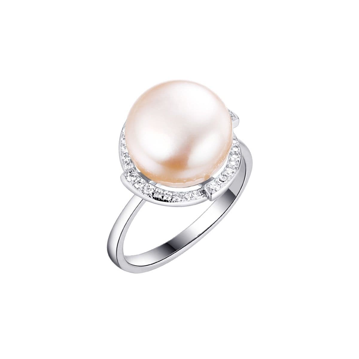 Серебряное кольцо Eliana от Nasonpearl с жемчугом цвета оранж и циркониями 