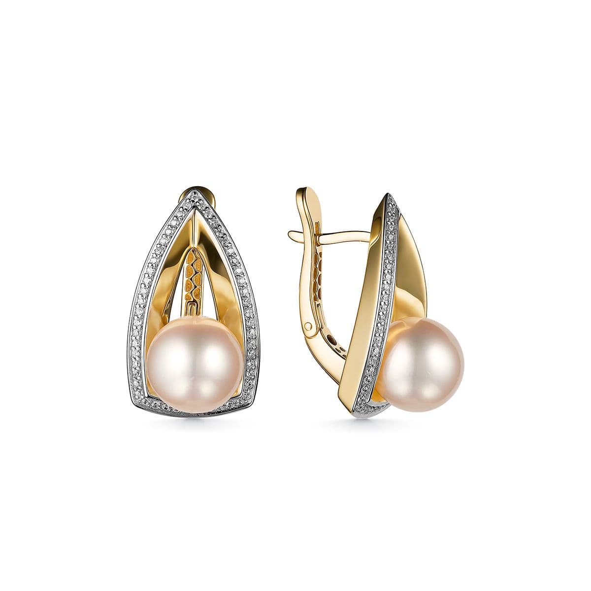 Серьги из жёлтого золота от URBAN M с жемчугом Эдисон и бриллиантами