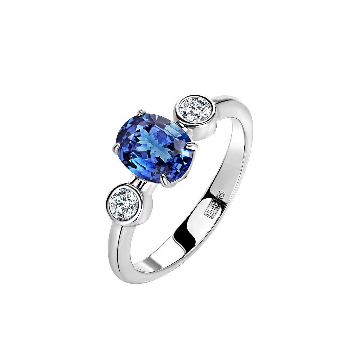 Кольцо Aurelia из белого золота с сапфиром и бриллиантами от GEMGALLERY