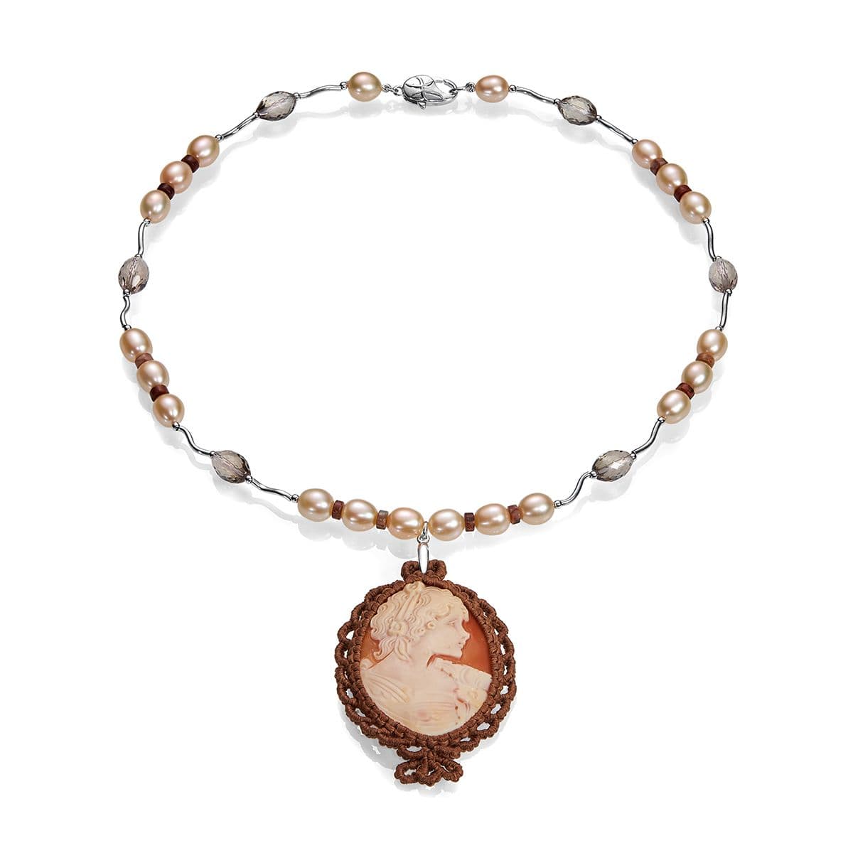 Ожерелье Камея из пресноводного жемчуга, дымчатого кварца и яшмы от Nasonpearl