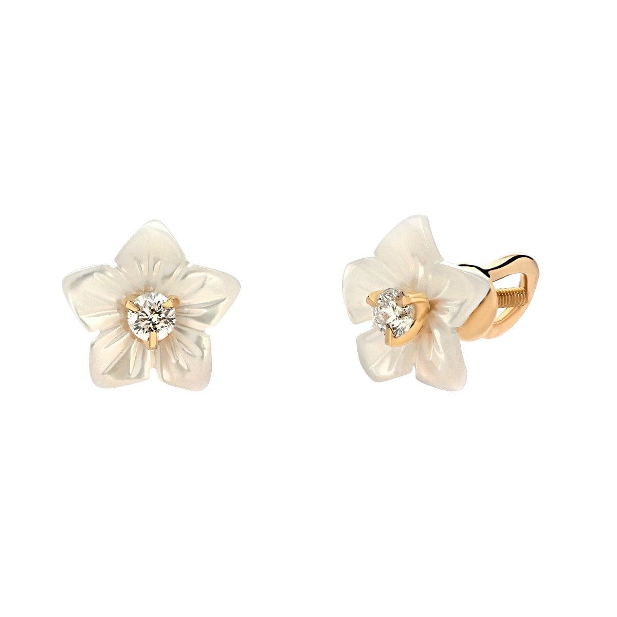 Золотые серьги Fleur с перламутром и бриллиантами от GEMGALLERY