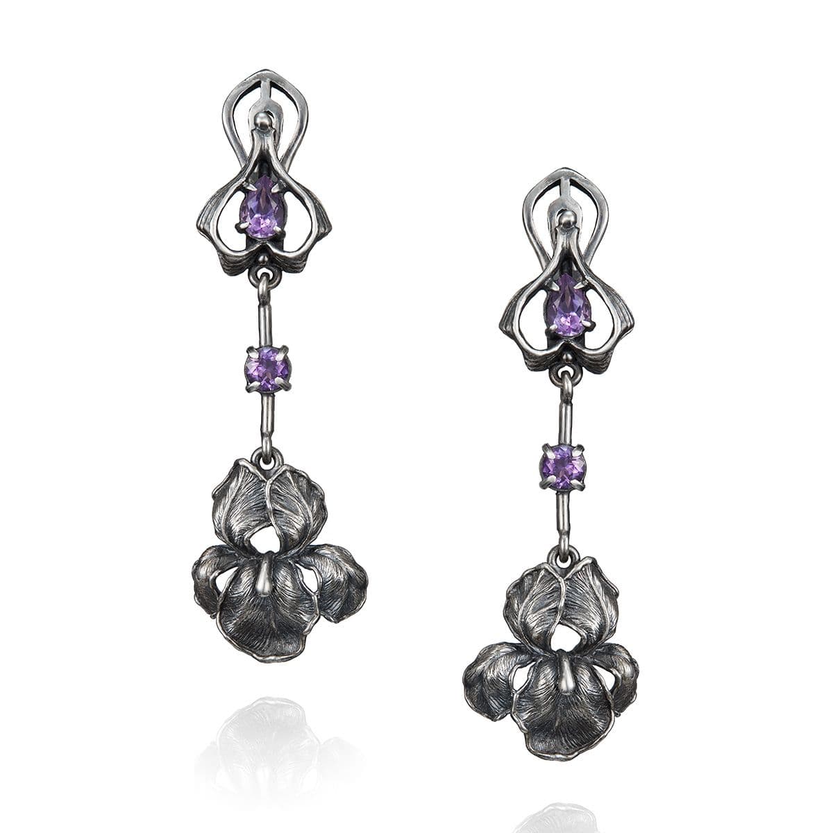 Серебряные серьги Ирисы с аметистами от DARIA.JW