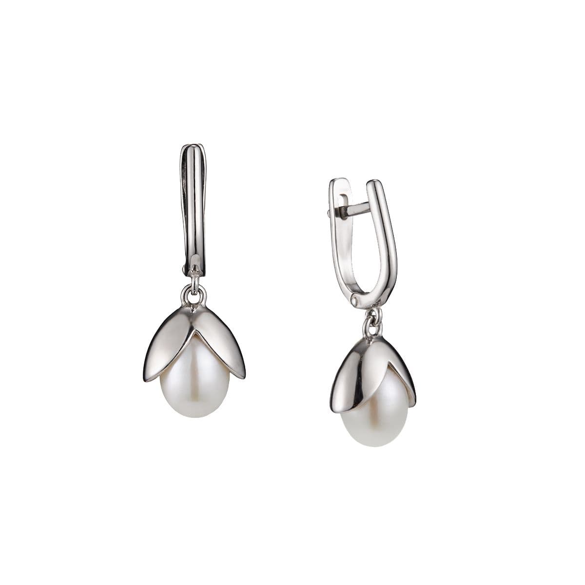 Серебряные серьги Flor от ювелирной компании АРИНА с белым жемчугом