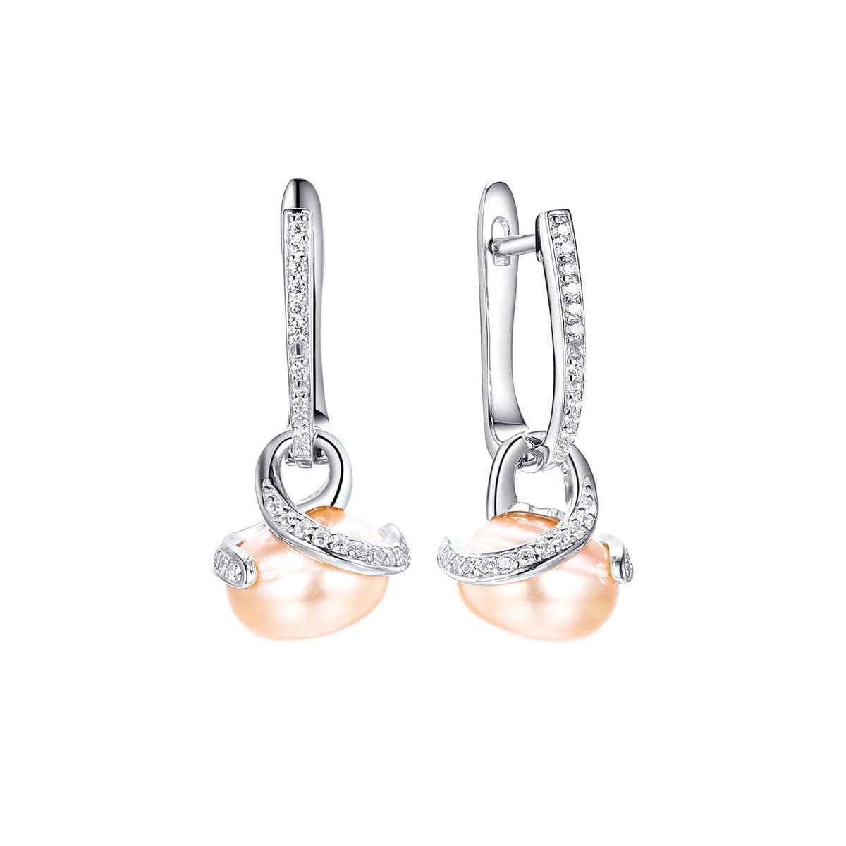  Серебряные серьги Reina с жемчугом цвета оранж и циркониями от Nasonpearl