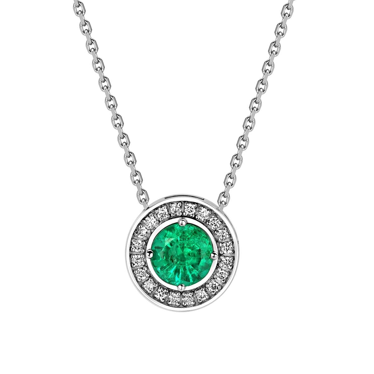 Колье Collana от GEMGALLERY из белого золота с зелёным изумрудом и бриллиантами