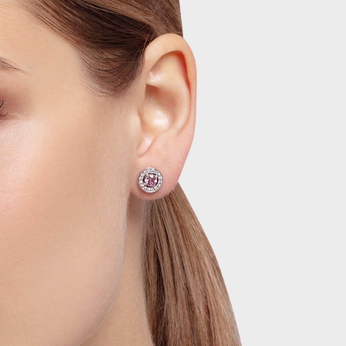 Серьги Collana от GEMGALLERY из белого золота с розовой шпинелью и бриллиантами