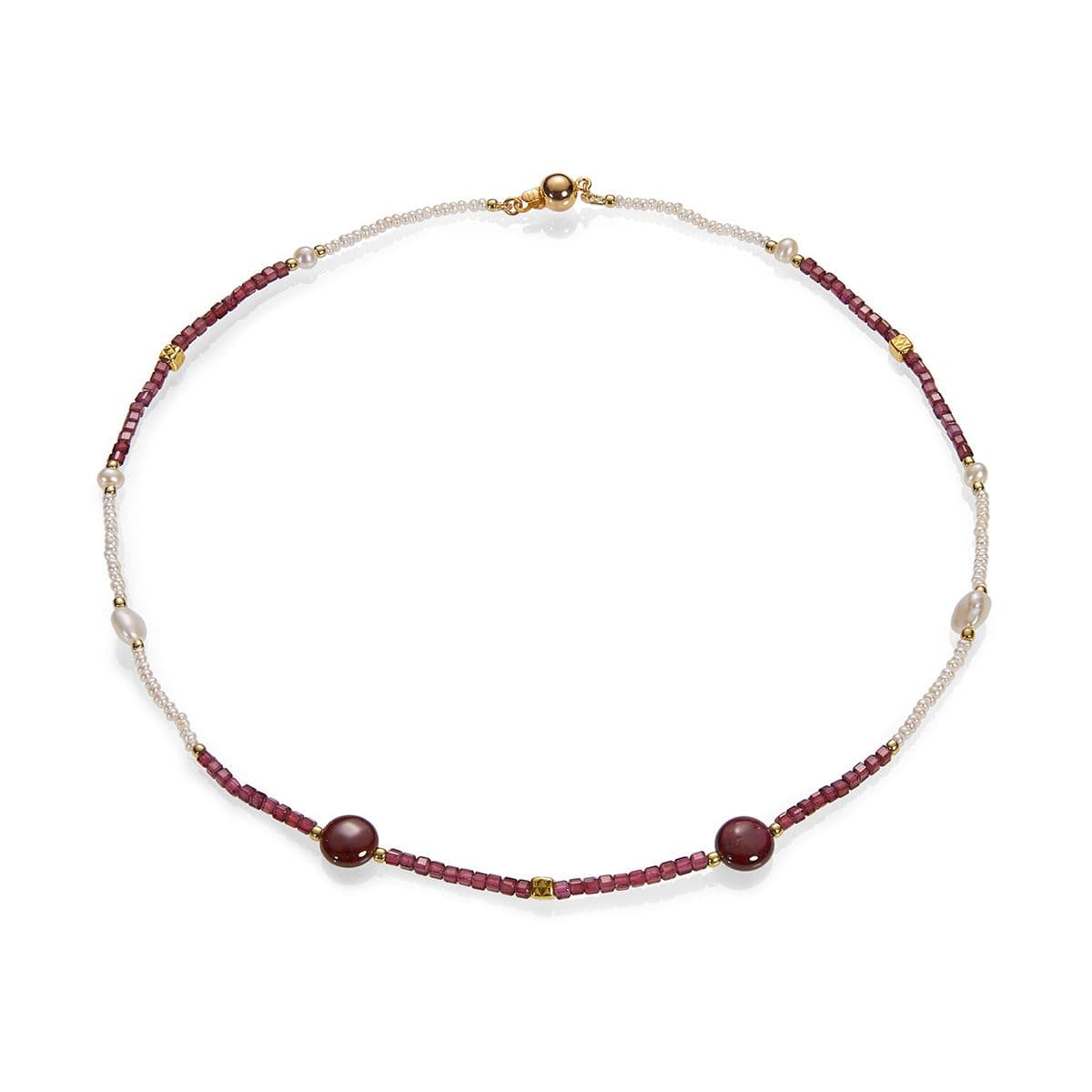 Позолоченное ожерелье Бургунди от Nasonpearl из жемчуга и гранатов