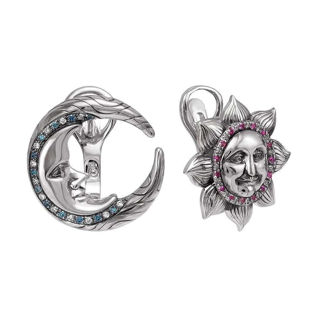Серьги Солнце и Луна от Daiko Jewellery из белого золота с бриллиантами и сапфирами