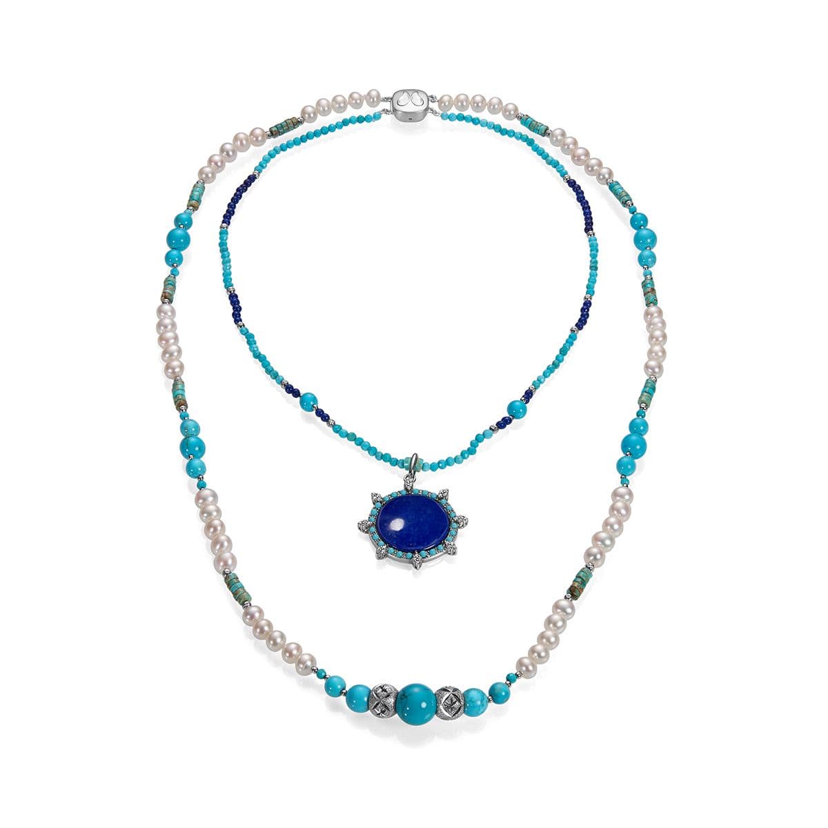 Ожерелье Морская волна от Nasonpearl из жемчуга, бирюзы и лазуритов