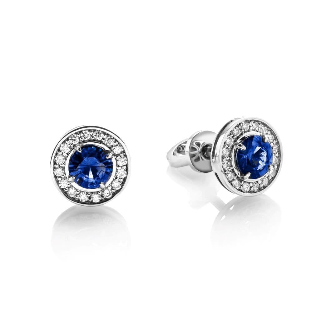 Серьги-пусеты Collana от GEMGALLERY из белого золота с сапфирами и бриллиантами