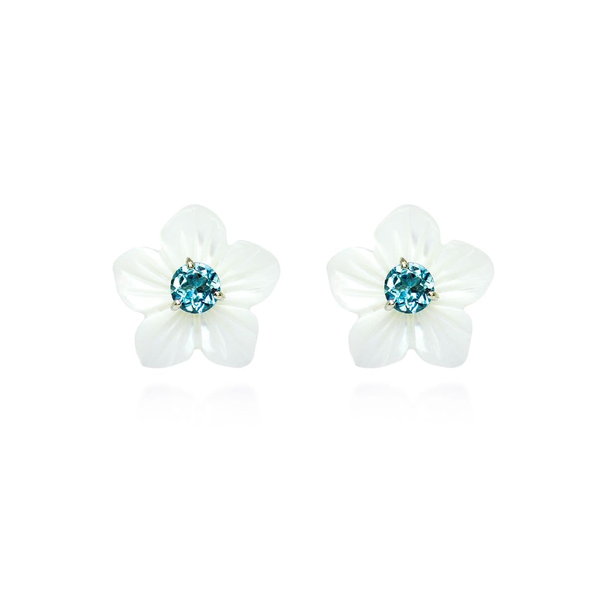 Золотые серьги Fleur с перламутром и аквамарином от GEMGALLERY