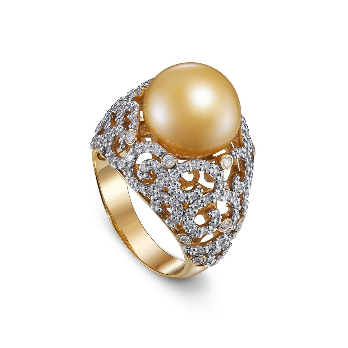 Золотое кольцо Féerie от ювелирной компании АРИНА с жемчугом Южных Морей и бриллиантами