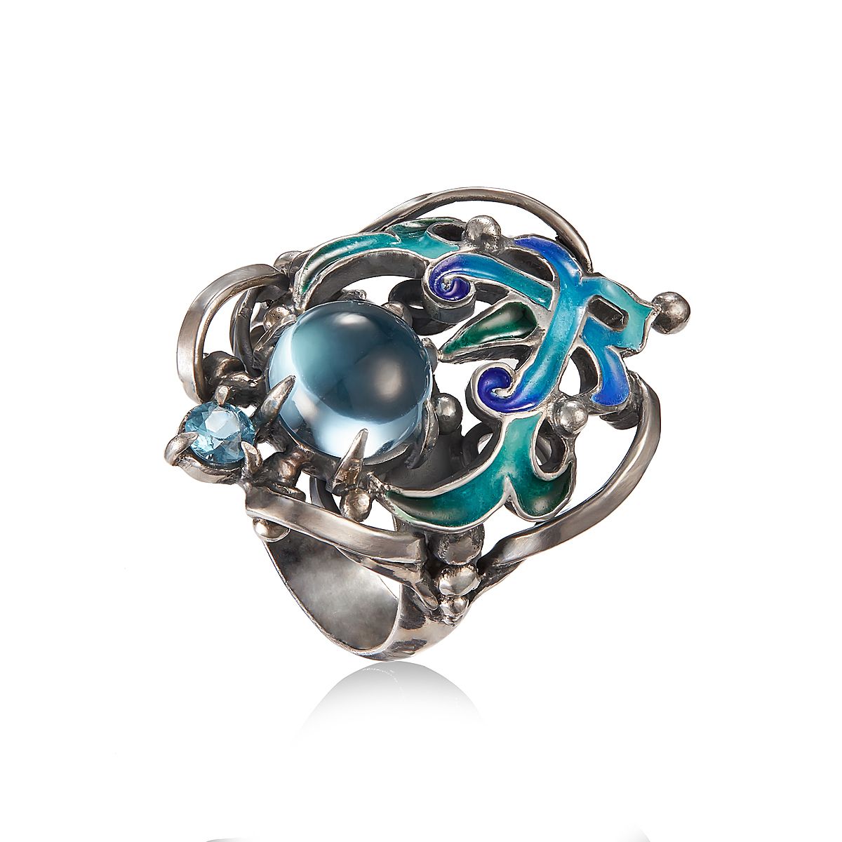 Серебряное кольцо Синеглазка с топазами