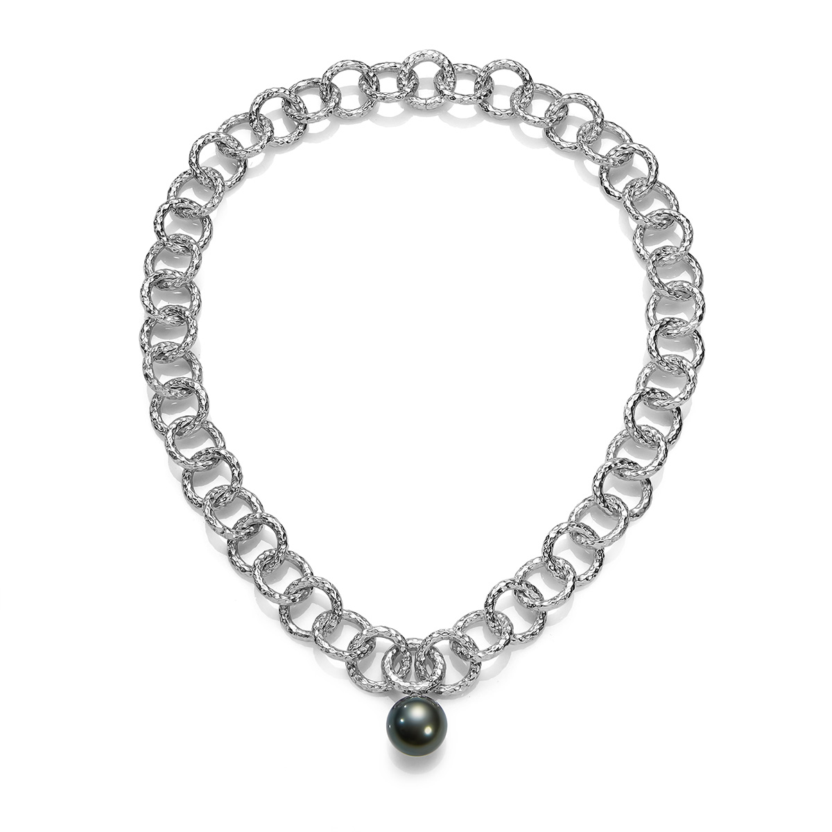 Серебряное ожерелье-трансформер Звенья Любви с жемчужиной Таити