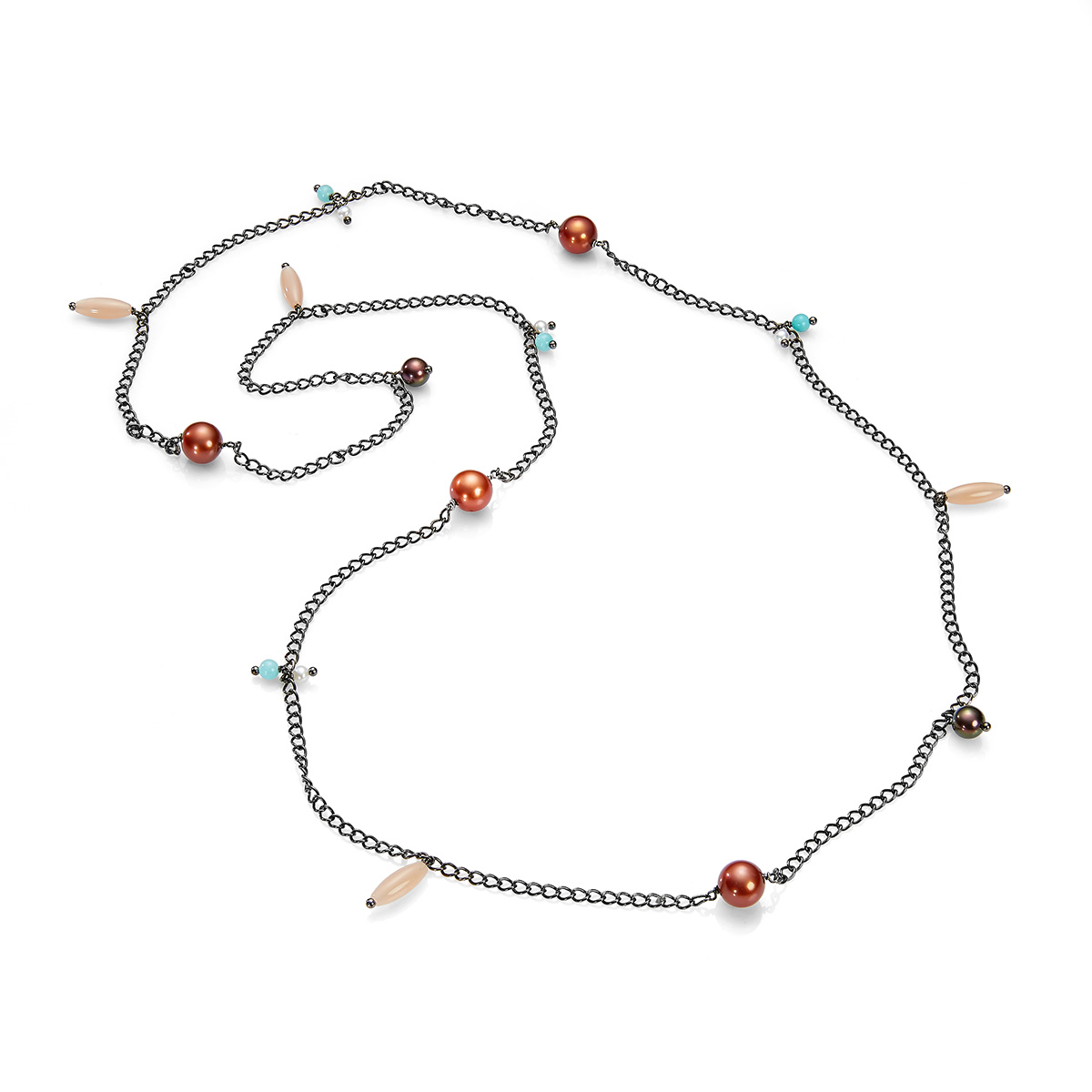 Ожерелье Динь-Динь с жемчугом, амазонитами и лунным камнем