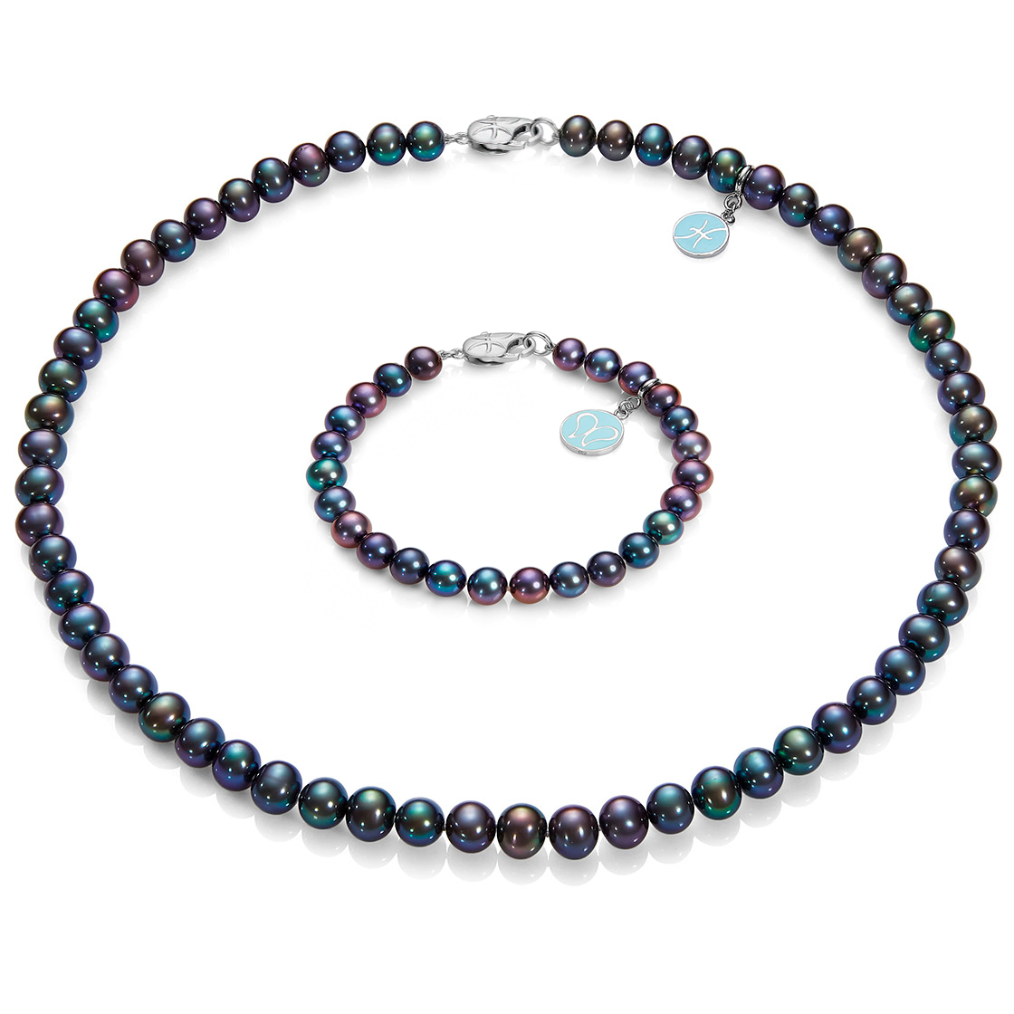 Ожерелье и браслет из жемчуга цвета павлин