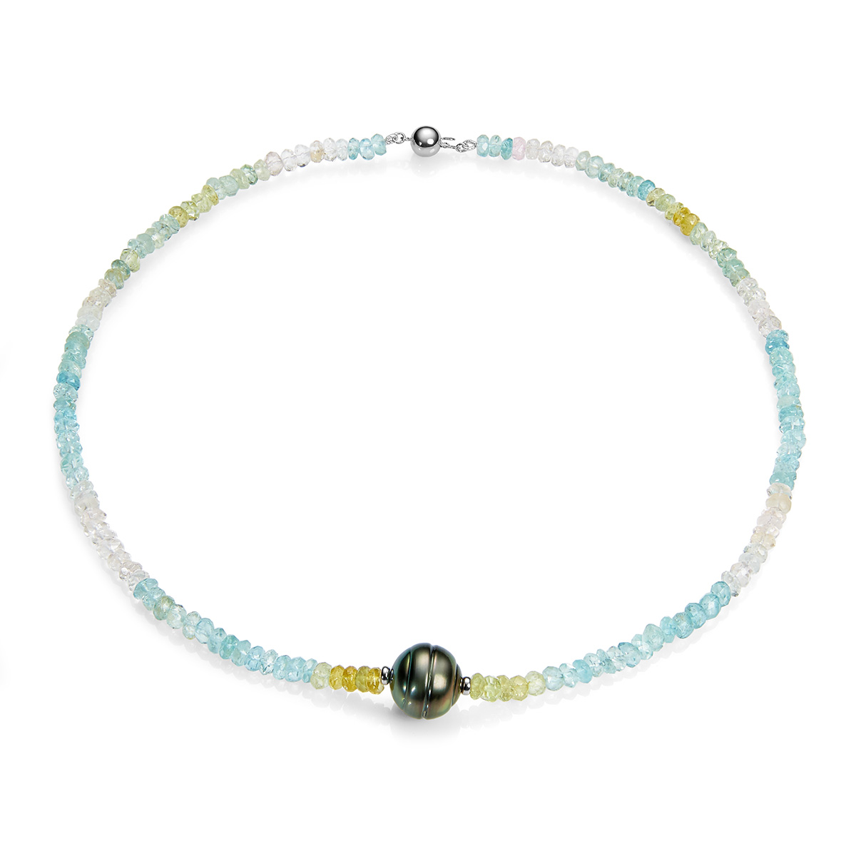 Ожерелье Тропикана из аквамаринов и жемчуга Таити