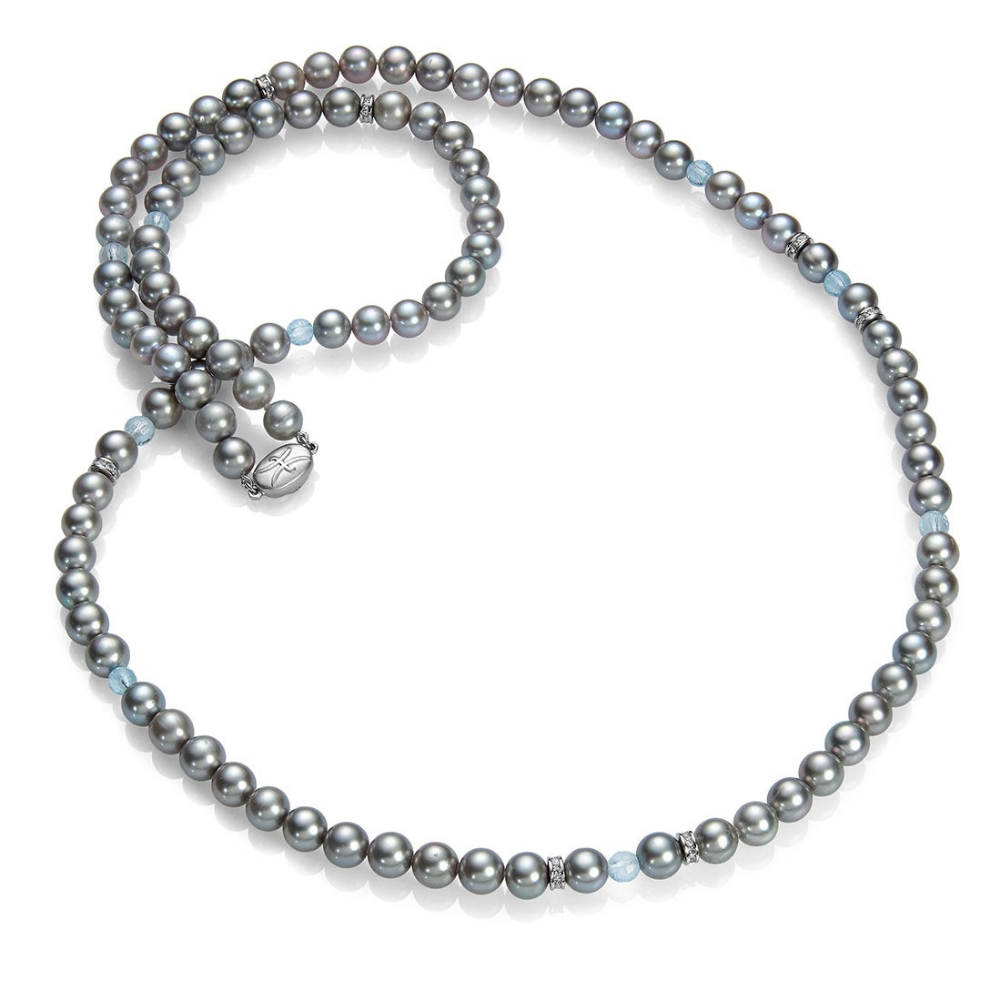 Длинное ожерелье Вивальди из серого жемчуга с топазами