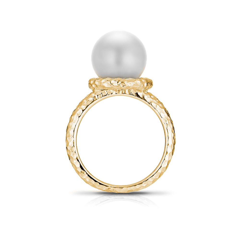 Позолоченное кольцо Звенья Любви с белой жемчужиной