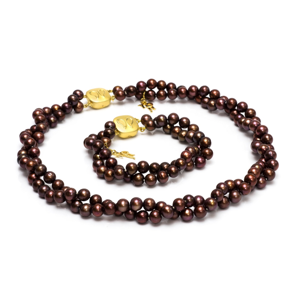 Ожерелье и браслет из жемчуга цвета шоколад