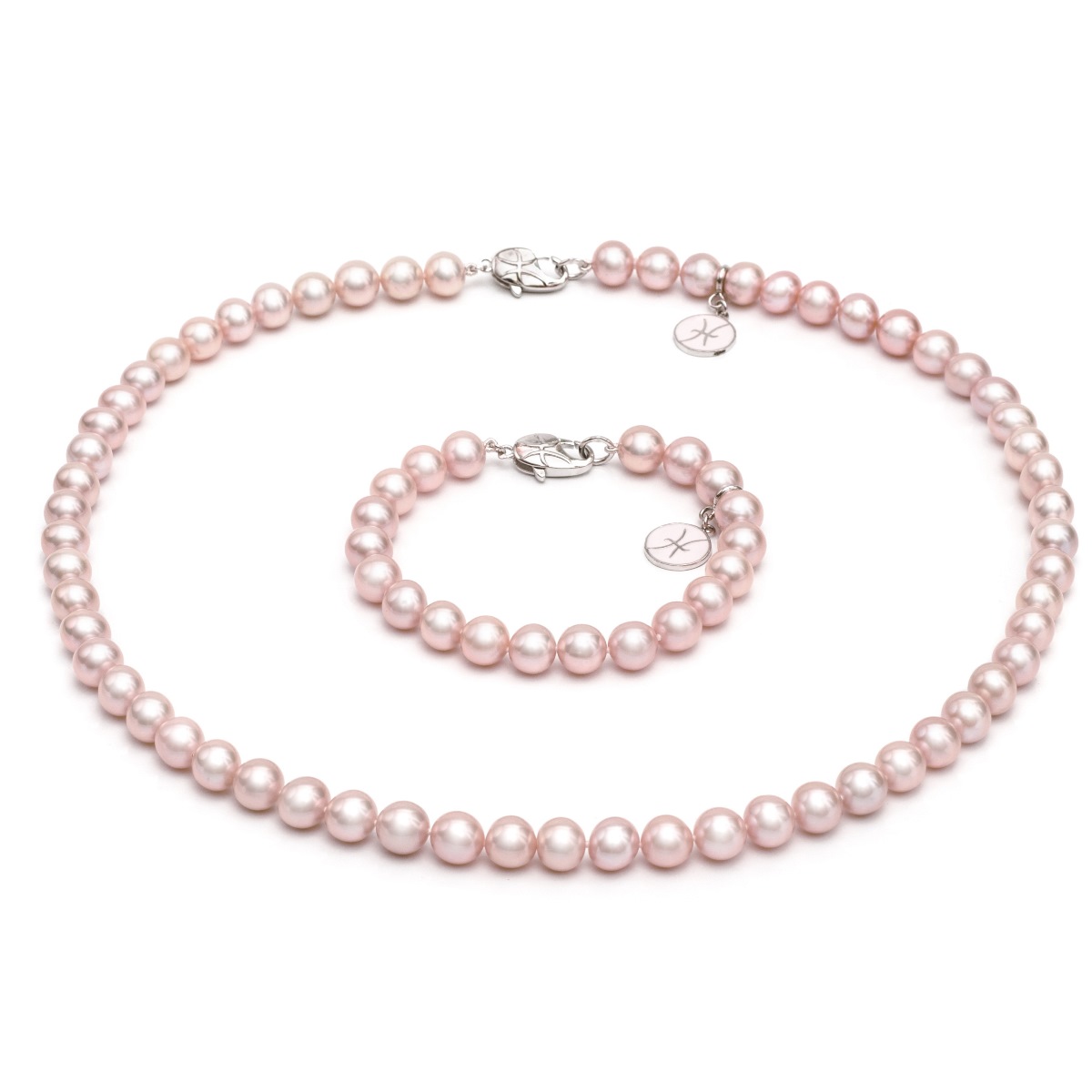 Ожерелье и браслет из жемчуга розового цвета