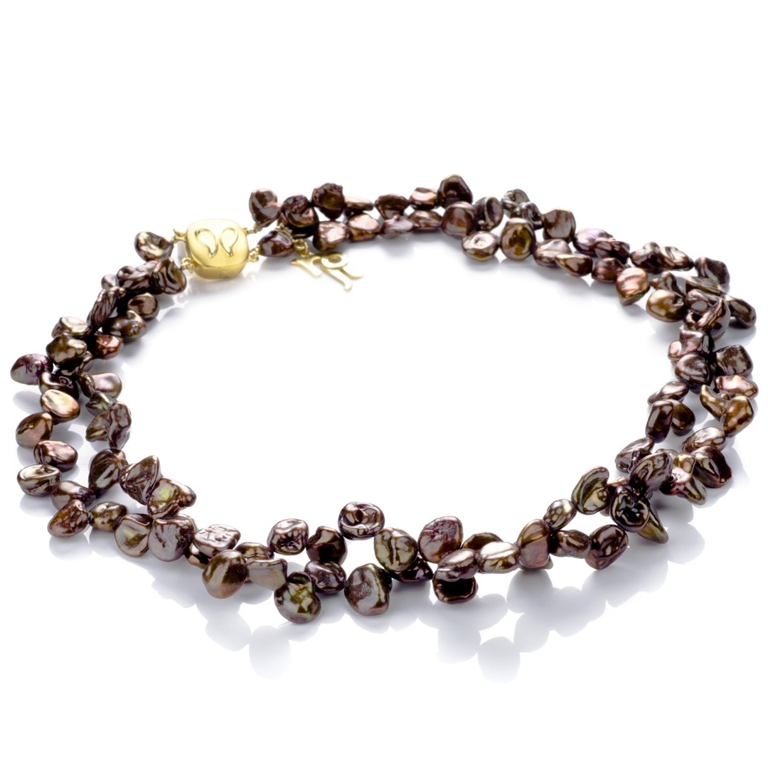 Двойное ожерелье Кеши из жемчуга цвета шоколад