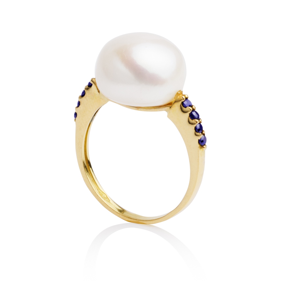 Золотое кольцо "Валери" с барочным жемчугом и агатами