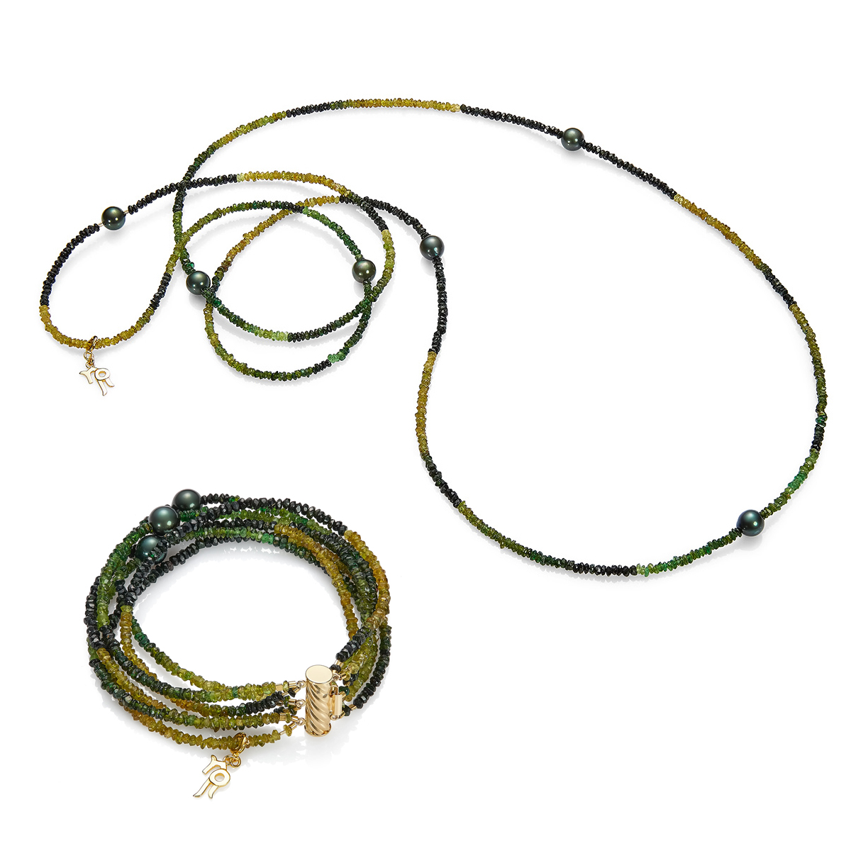 Ожерелье и браслет Круиз из турмалинов и морского жемчуга