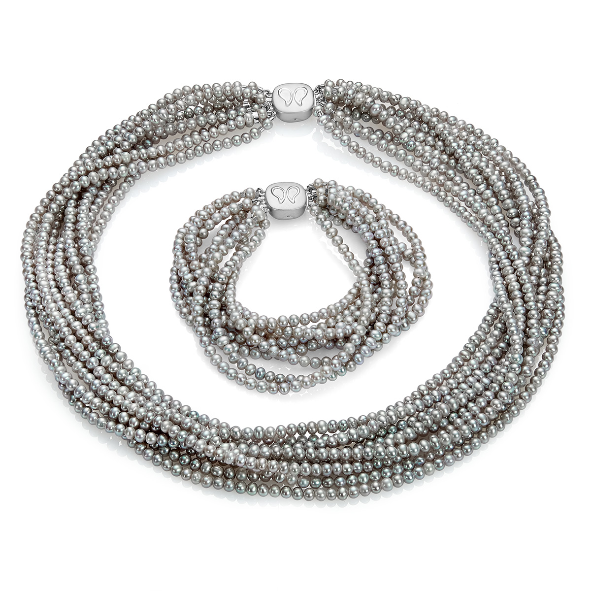 Ожерелье и браслет Одри из серого пресноводного жемчуга