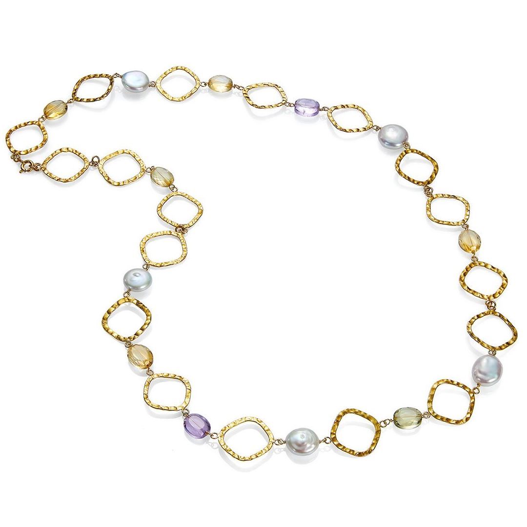 Ожерелье Марбелья с жемчугом Бива и разноцветным кварцем