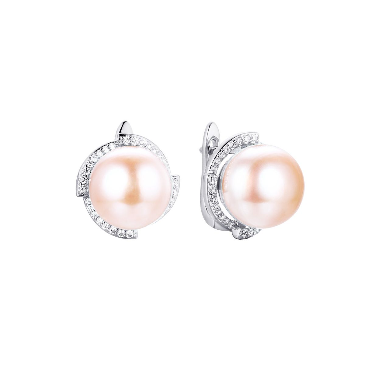 Серебряные серьги Eliana с жемчугом цвета оранж и циркониями от Nasonpearl 
