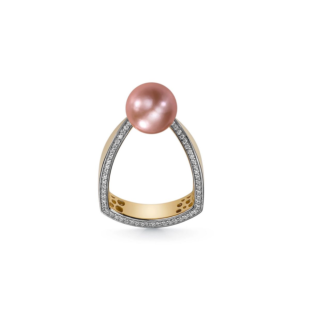 Золотое кольцо с розовой жемчужиной Эдисон и циркониями
