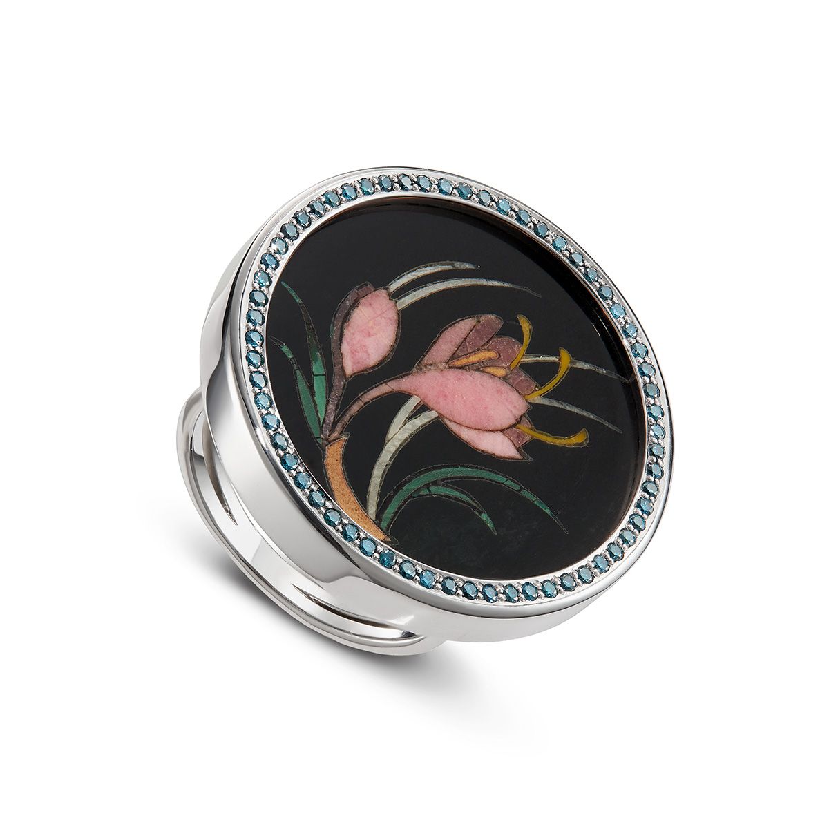 Кольцо Крокус с флорентийской мозаикой и бриллиантами