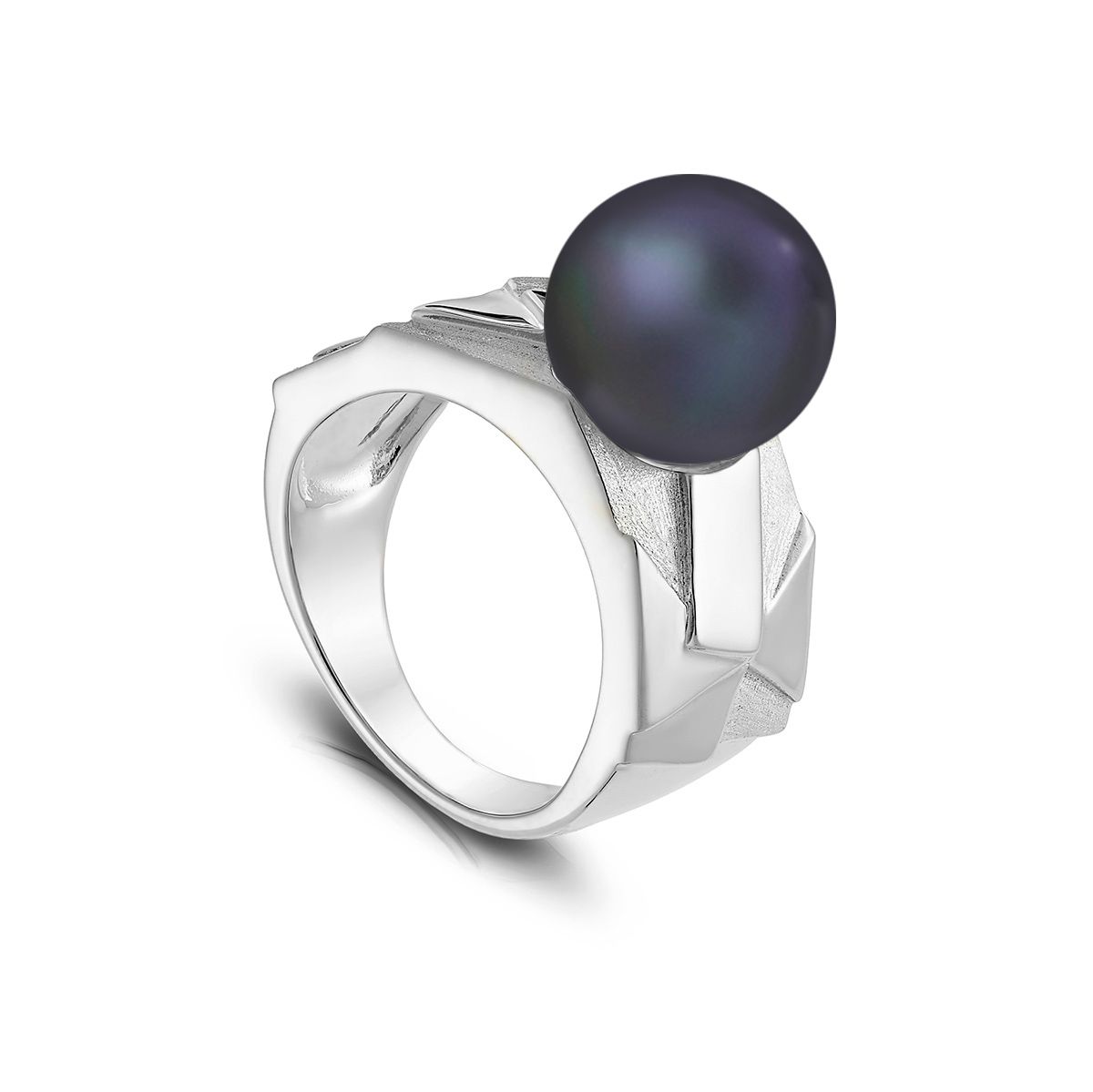 Серебряное кольцо Авангард с чёрным пресноводным жемчугом
