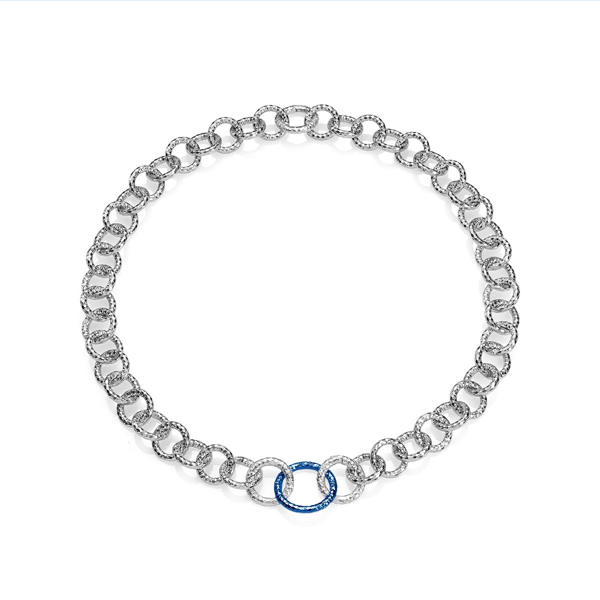 Серебряное ожерелье-трансформер Звенья Любви с синим кольцом