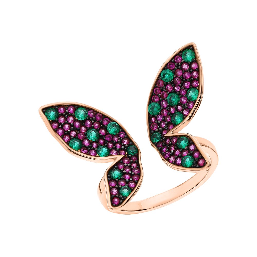Золотое кольцо Бабочка с разноцветными циркониями