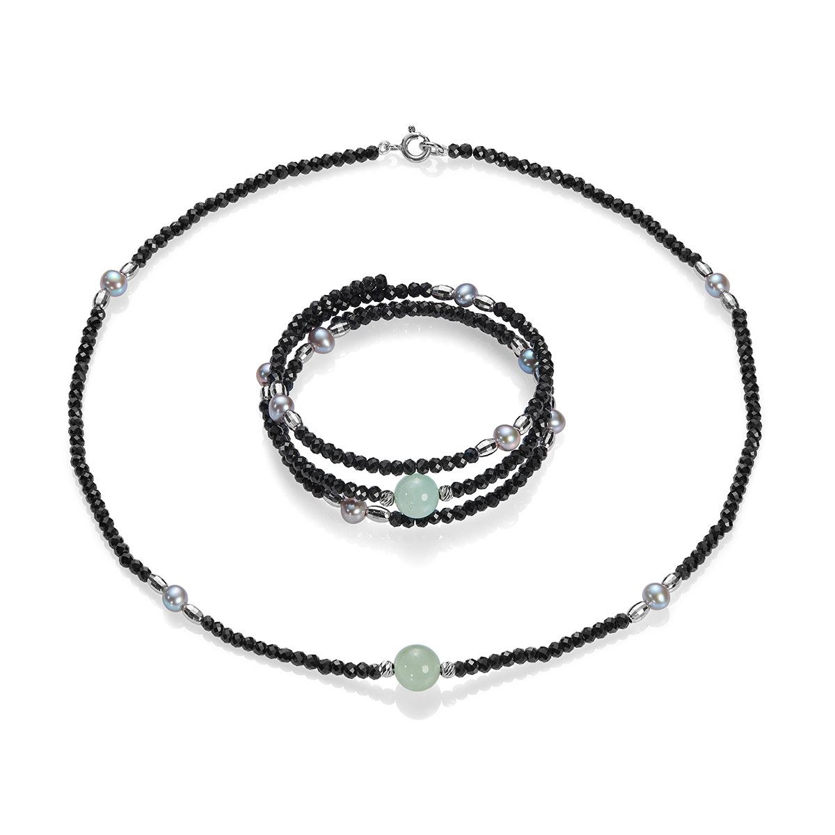Ожерелье и браслет Многозвучие из жемчуга, пренита и шпинели