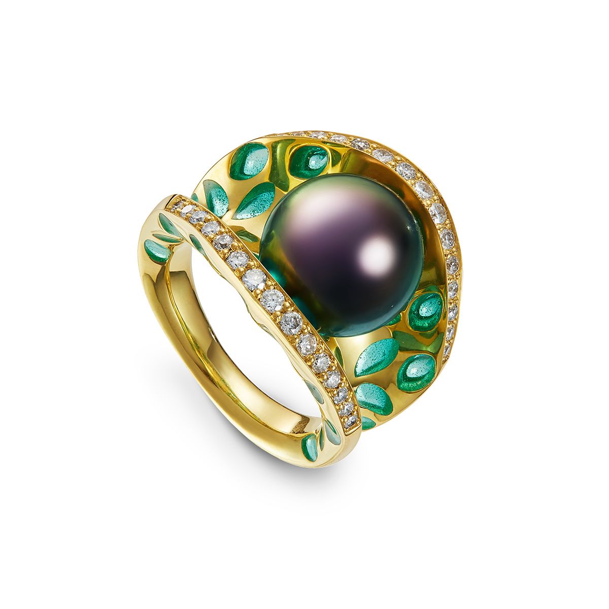 Кольцо Эсмеральда с крупной жемчужной Таити и бриллиантами