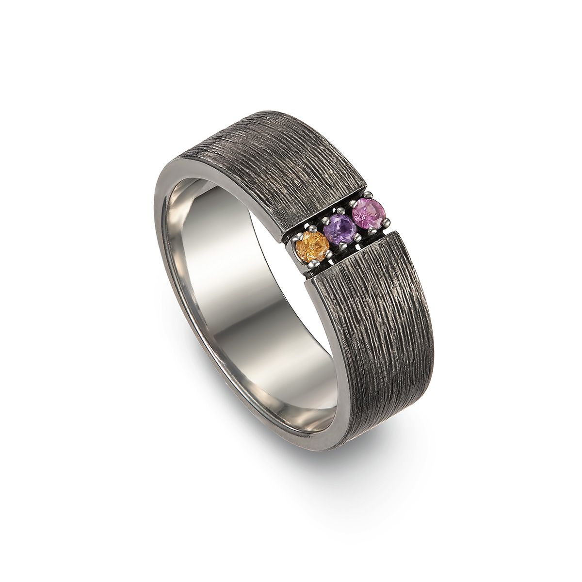 Серебряное кольцо Форма: розовый сапфир, аметист, спессартин
