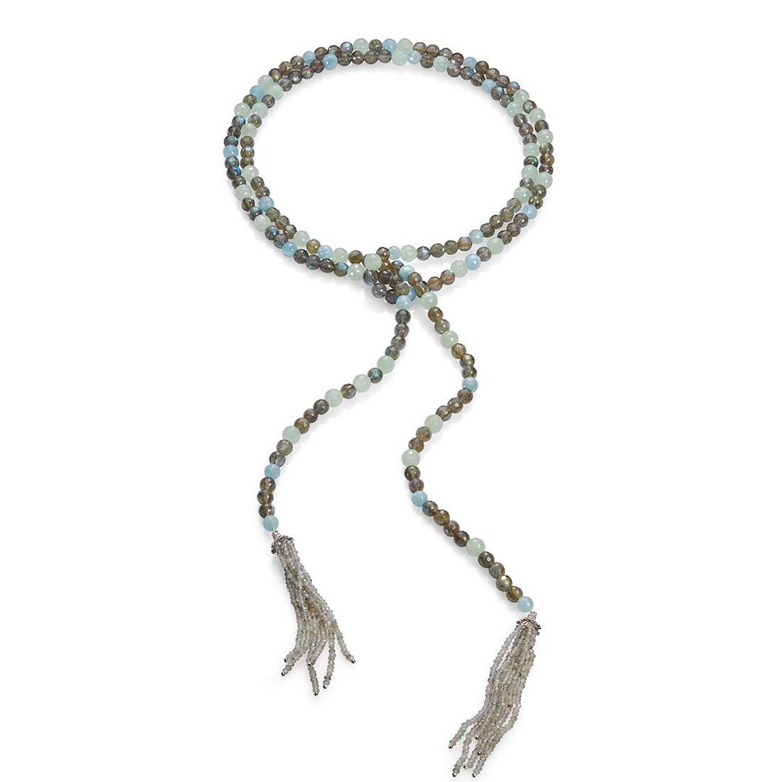 Незамкнутое ожерелье Дайана из лабрадорита, аквамарина и пренита